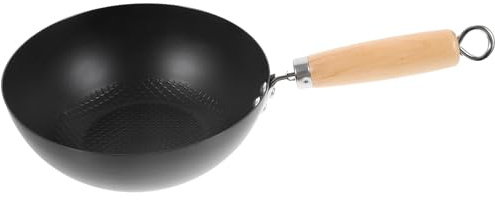 SUPVOX Wok Traditionnel en Fonte 20 Cm sans Revêtement, Poêle à Frire Maison pour Cuisinière Gaz et Induction, Mini Wok Plat Multifonction pour Cuisson Saine et Rapide