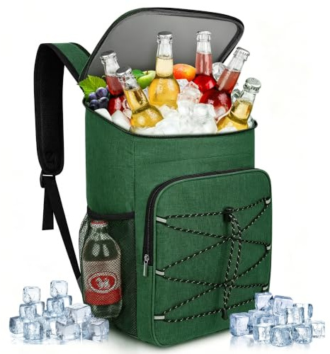 Anhow 23L isolerad ryggsäck, picknickväska, bärbar utomhusisolerad väska, lämplig för arbete, fritid, strand, grillning, camping, vandring - grön