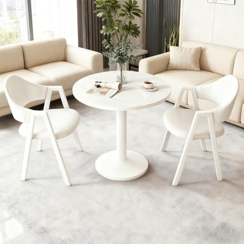 TWSOUL Runder Esstisch 60cm mit 2 Stühlen Essgruppen, 2er Set Esszimmerstühle mit Küchentisch Esszimmergruppe, Tischgruppe Sitzgruppe für Balkon, Küche, Wohnzimmer (Weiß)