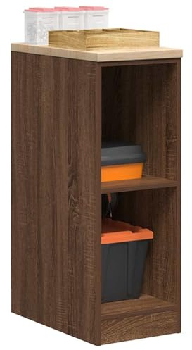 Fecpoo Armario de almacenamiento para garaje de madera de pino de 30 x 51 x 85 cm, color marrón roble – Armario de madera resistente con 2 estantes para herramientas en el garaje, trastero u oficina