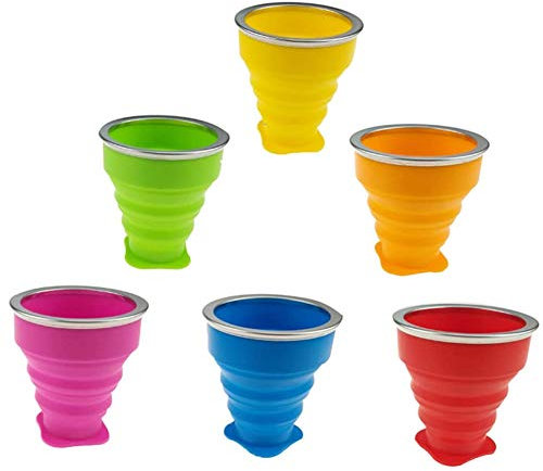 Winterworm Set di 6 tazze pieghevoli con coperchio, 170,1 g, in silicone, pieghevole, tazza da caffè, portatile, per campeggio, escursionismo, picnic