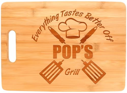 Laser Engraved Cutting Board Everything Tastes Better Off Pop's Grill Decorative Rectangle Shaped Wood Cutting Board