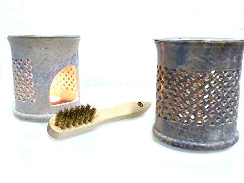 Fumaga – Räucherstövchen Anjuli (Ø 9 cm, H: 10 cm) aus Speckstein mit Sieb u. Räucherbürste - wählen Sie selbst