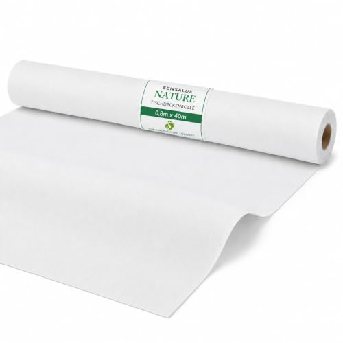 Sensalux Nature Vlies Tischdeckenrolle 0,8 x 40m, Wolkenweiß | CO2-neutral, stoffähnliche Meterware, Tischdeko für Hochzeit Geburtstag Party Event Catering