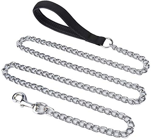Filhome Metal Dog Leash Chew Proof 4FT-6FT Heavy Duty Sturdy Pet Chain Leash with Padded Handle for Large Medium Dogs 180cm/3mm-Black | Heavy Duty Metal Chain Leash Chew Resistant Lead Training Steel Rope with Comfortable Handle for Medium & Large Dogs 3mm Wide