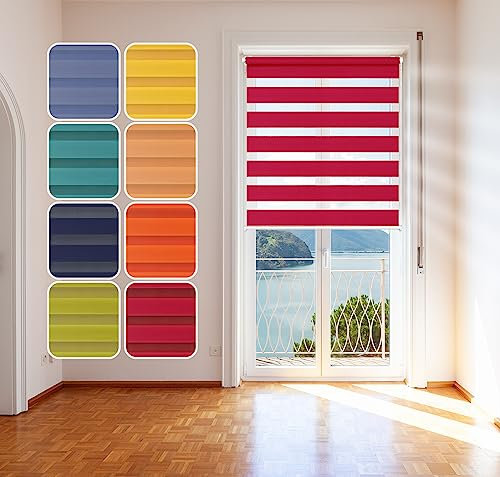 Doppelrollo, Blau, 80x150cm - Duo-Rollo Klemm Fix mit Klemmträger, Fenster-Rollo/Seitenzug-Rollo Ohne Bohren, lichtdurchlässig und verdunkelnd