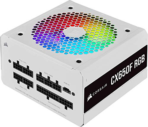 Corsair CX650F RGB Alimentatore ATX Interamente Modulare 80 Plus Bronze, 650 W, Ventola RGB da 120 mm, Condensatori a 105 °C, Bianco