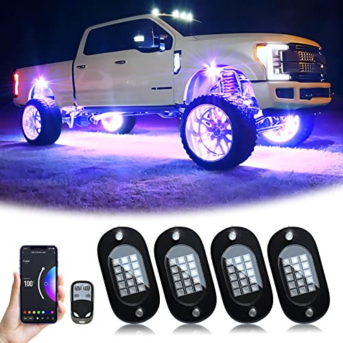 YiLaie Auto RGB LED Rock Licht Kit, Multicolor Hell Neon Light mit APP/RF-Steuerung,DIY Musikmodus Wasserdichtes Under Glow Light Kits für Auto Geländewagen SUV