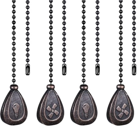 Dotlite Bronze Ceiling Fan Pull Chain Set, Decorative Fan Pull Chain Pendant Extension, 12 Inches Lighting & Fan Beaded Ball Pull Chain Extender with Connector (4 Pack)