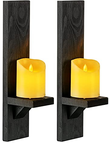 Romadedi Holz Kerzenhalter Wand Wandhalter - Schwarz Wandhalterung Kerzenständer für Kerzen 2er Set Vintage Wanddeko Wandkerzenhalter für Teelichter Wohnzimmer Landhaus Dekoration Shabby Chic Deko