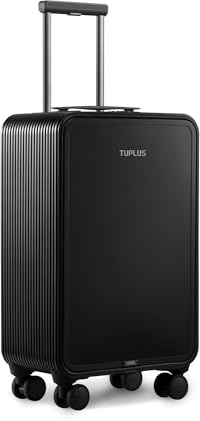TUPLUS Hartschalenkoffer Aluminium Handgepäck Koffer mit 4 Rollen Cabin Trolley Rollkoffer mit TSA Schloss Reisekoffer mit Laptopfach Businesstrolley Vorne zu öffnen,Quick S Serie,58,5cm-33L,Schwarz