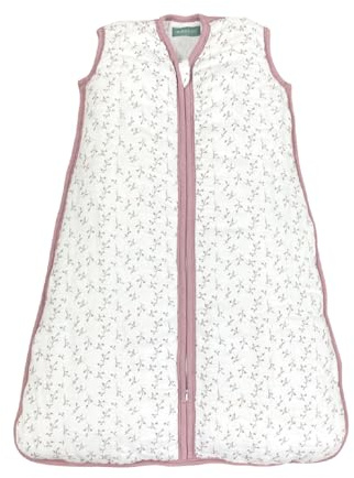 molis&co - Baby sommarsovsäck muslin – sommar baby sovsäck 0,5 Tog – nyfödd babysovsäck utan ärmar – premium muslin – blommig rosa (85 cm)