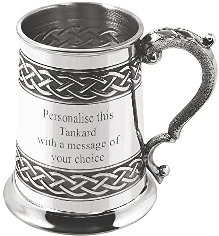 English Pewter Company Embossed Celtic Knot Design 1 Pint Pewter Tankard Personalised with Free Engraving [CEL621]