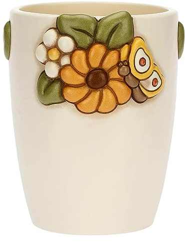 THUN, Vaso con Fiore di Calendula in Ceramica Decorata a Mano, Versione Medio, Linea Racconti d'Autunno, 16.7x16x21 cm h