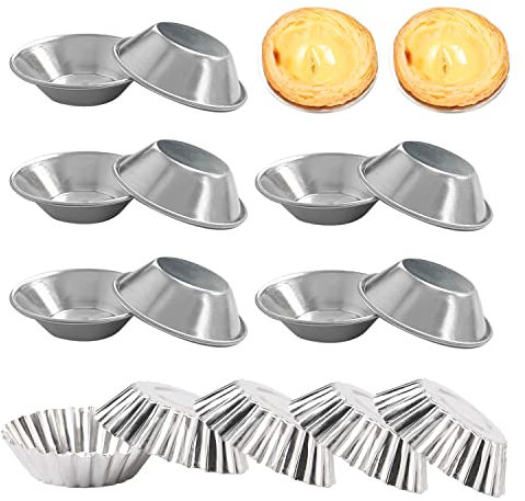 PFLYPF 15 piezas moldes de pastel de huevo de aluminio, mini bandejas para tartas, moldes de pastel de huevo reutilizables, moldes de hornear antiadherentes, para hacer magdalenas y magdalenas (plata)