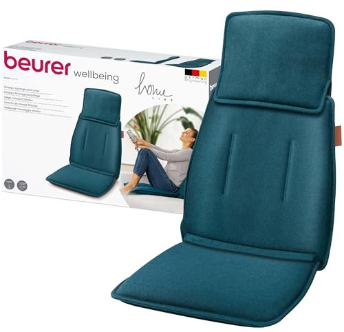 Beurer MG 330 Shiatsu-Massagesitzauflage, 3 Massagebereiche und 2 Intensitäten, tiefenwirksame Massage für Nacken, oberen und unteren Rücken, handsimulierende Massage im Nackenbereich, Petrol