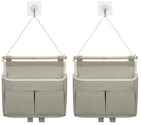 Jeesblsy Hängetasche Hängend Aufbewahrungstasche, Wand Hängender Hängeaufbewahrung Faltbares Leinen Stoff Körbe Wandorganizer Organizer für Home, Office, Diele, Bad, Kinderzimmer (Grau)