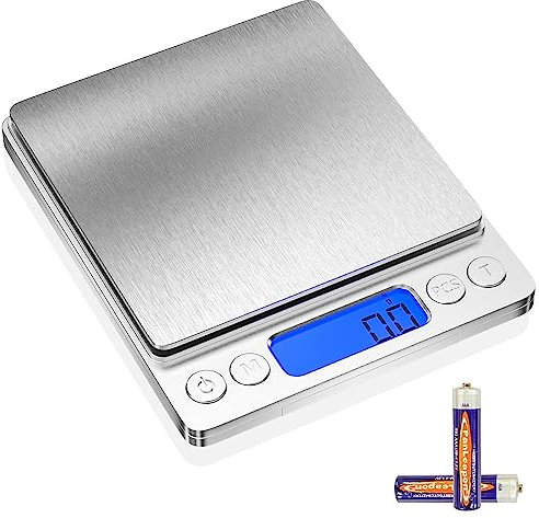 Gvolatee 3kg/0.1g bascula de cocina, inox electronica digital balanza con LCD pantalla y funcion tara, automatico báscula de precisión con 6 unidades, pesa alimentos para cocinar, hornear, mezclar