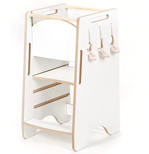 Torre torretta montessori con piano regolabile | learning tower scaletta bambini legno | sgabello bambini | scala montessoriana per bambini (bianco)