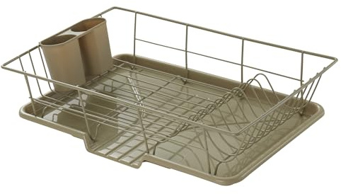 Space-Saving 3-Piece Dish Drainer Rack Set: Efficient Kitchen Organizer for Quick Drying and Storage - Includes Cutlery Holder and Drainboard - Maximize Countertop Space, Sage Green