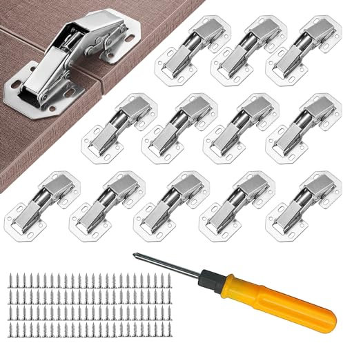Jiaxitek 12 Pcs Cabinet Hinges, 90-Degree Hinges for Kitchen Cupboards, Bedroom Wardrobes, Dining Room Cabinets, and Bathroom Doors - Full Coverage