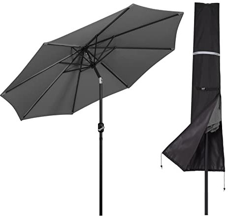 Mondeer 3m Parasol with Cover, Garden Umbrella with Hand Crank Tilt Function UV Protection for Outdoor Gardens Pool Balcony Patio Beach, Grey