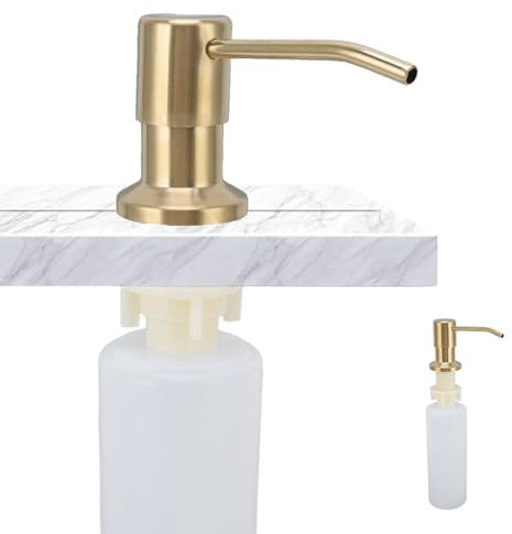 300ml Dispensador de Jabón, Dispensador de Detergente de Cocina de Acero Inoxidable Dispensador de Jabón Incorporado para Fregadero para Encimera para Suministros de Baño(Dorado)