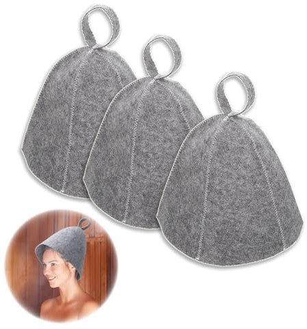 3 Pezzi Cappello da Sauna,Grigio Feltro Sauna Cappello,Accessorio Ideale per la Sauna,Per Uomo e Donna Grigio Sauna Bagno o la Cottura a Vapore Cuffia Sauna Berretto