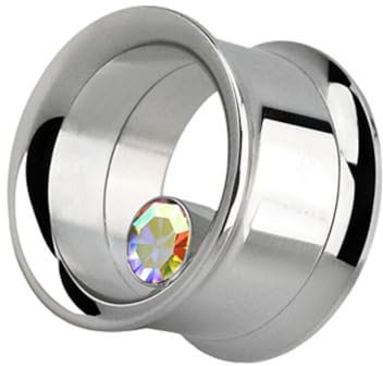 Taffstyle Flesh Tunnel Ohr Ear Plug Ohrpiercing Piercing Double Flared mit runden eingefassten Kristall 10mm Rainbow