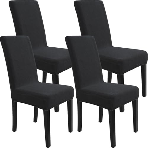 YSTELLAA Stretch Stuhlhussen 4er Set, Hohen Zurück Hussen Für Stühle Elastizitä, Stuhlbezug Abnehmbare Waschbar, Jacquard Stuhlbezüge Moderne, Universal Stuhlhusse Für Esszimmerstühle, Schwarz | Stuhlhusse für Esszimmer, universell, modern, abnehmbar und waschbar, Schonbezug für Stühle