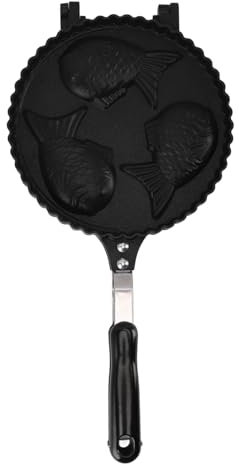Moule à Gaufres Japonais Taiyaki, 3 Poissons, Gaufrier Double Face avec Long Manche pour la Cuisine Domestique, Moule à Crêpes pour la Cuisine DIY