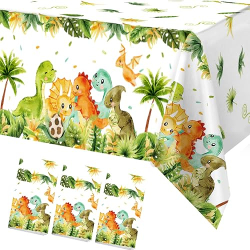 Frigg Tovaglia Dinosauro Party, 3Pz 220 * 130cm Tovaglie Verdi con Dinosauro, Tovaglia di Compleanno, per Decorazioni Festa Dinosauro, Decorazioni Compleanno Bambini Ragazzi, Baby Shower