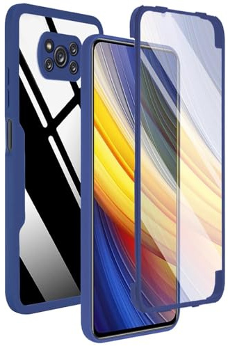 ILING Transparente Funda para Xiaomi Poco X3 Pro/Poco X3 NFC, Moda Ultradelgado Antigolpes Carcasa con Protector de Pantalla Incorporado, Dura PC + Silicona TPU Bumper Cubierta (Azul)