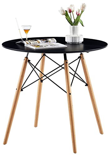 FURNITABLE Gartentisch, Balkontisch Hölzern, Runden Esstisch Outdoor, 80x80cm, Schwarz
