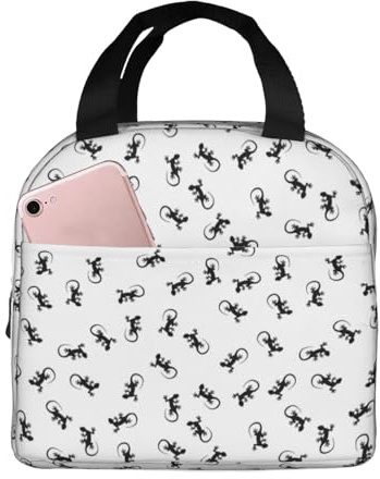VOSERY Bolsa de almuerzo, lonchera para mujeres y hombres adultos, bolsa de almuerzo aislada negra con dibujos animados de lagarto, bolsa de almuerzo con aislamiento térmico, a prueba de fugas