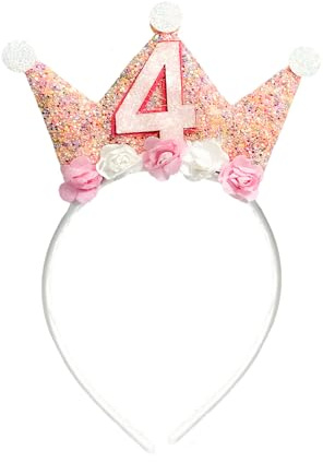 Bliceon Geburtstagskrone Mädchen, Prinzessin Krone Geburtstag Stirnband mit Rose Blumen, Krone 4 Jahre Mädchen für Baby Kinder Geburtstag Party