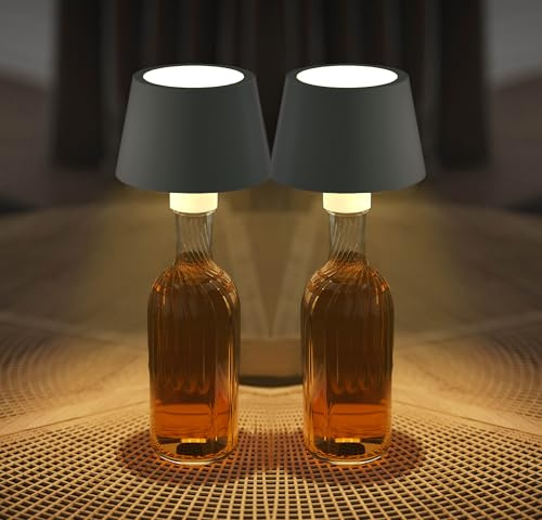 Northpoint LED Tischlampe Akku Flaschenlampe Tischleuchte mit Touchsensor 3000mAh Akku 200lm warmweißes Licht (3000K) stufenlos dimmbar für Innen und Außen (2er-Set grau)