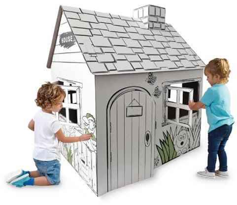 Buddy Baby PaintHome Ecohouse Maison de jeux pour enfants en carton, grande taille, à peindre, colorier et jouer, facile à assembler pour enfants de 2 à 3 ans