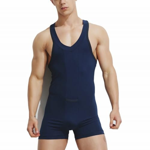 Zhiweikm Herren-Tanktop aus Baumwolle, Einteiler, Wrestling-Singlet-Body, Gymnastikanzug, Unterwäsche, Blau, XX-Large