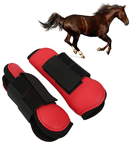 OPPWONG Pferdegamaschen, Pferdesehnengamaschen mit Offenem Vorderbein, Streichkappen, Schienengamaschen für Pferde, Eisgamaschen aus PU-Schale, Pferdevorderbeingamaschen mit (rote