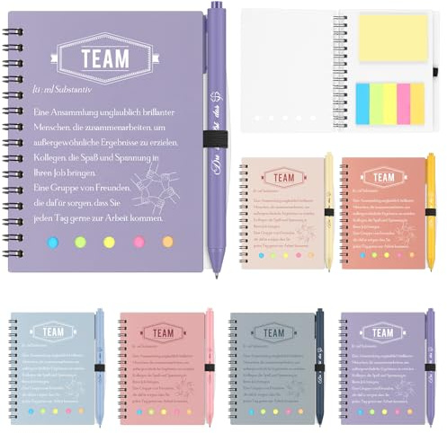 Sinmoe 6 Set Team Geschenk Arbeit Kollegen, Kleine Abschiedsgeschenke für Kollegen, Mitarbeiter Geschenke, A6 Notizbuch Kugelschreiber Haftnotizen Set, Team Geschenke Abschlussgeschenk