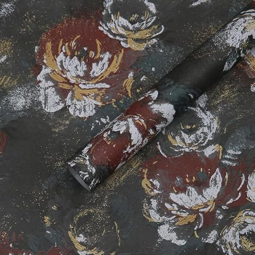 Nvzi Blumenverpackungspapier, Blumenverpackungspapier, dreidimensionales Musterverpackungspapier, Ölmalpapier (Schwarz)