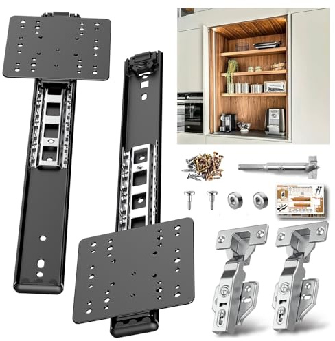 Sliding Hidden Door Track, Pocket Door Hardware, Smooth Gliding Pocket Door Slides with Hinges for Cabinet and Recessed Doors (12IN, Set, 1) (Black, 12inch-1set)