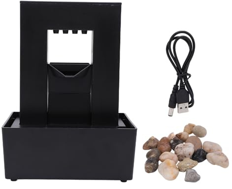 Dekorativer Zimmerbrunnen, Kleiner Gurgelnder Wasserbrunnen mit LED-Licht, Tischbrunnen für den Innenbereich, Batterie- oder USB-betrieben, Entspannungswasserbrunnen mit Steinen