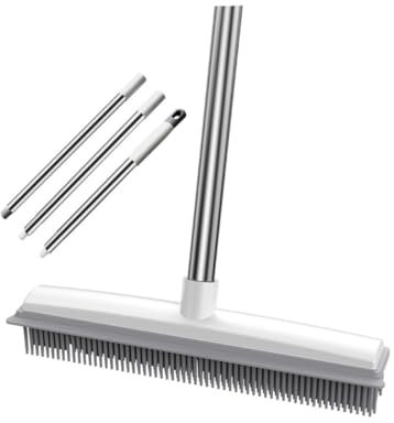 Cabilock Rubber Floor Brush and Carpet Rake for Pet Hair Removal, Long Handle Plastic Scrub Brush for Hardwood Floors and Bathroom Cleaning