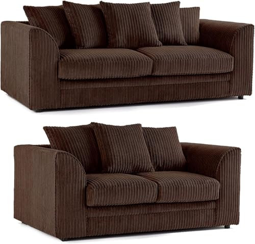 Bekväm Dylan 3 och 2-sits jumbo sladd soffa svit med L-formad hörnbäddsoffa för vardagsrum lounge choklad brun soffa set