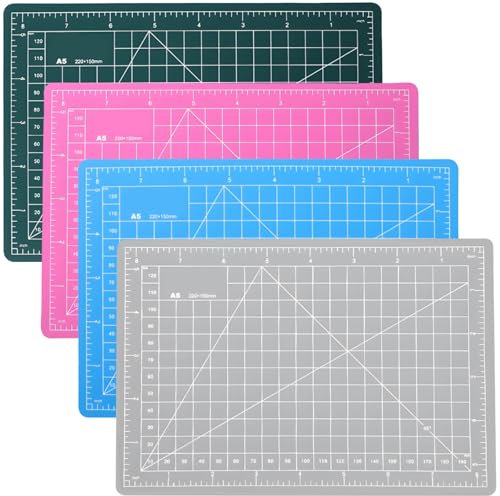 Selbstheilende Schneidematten, A5, 4 Stück, 21,6 x 15,9 cm, rutschfeste Bastelmatten zum Nähen, Scrapbooking und Quilten, PVC-Gitter-Schneidebretter, 4 Farben