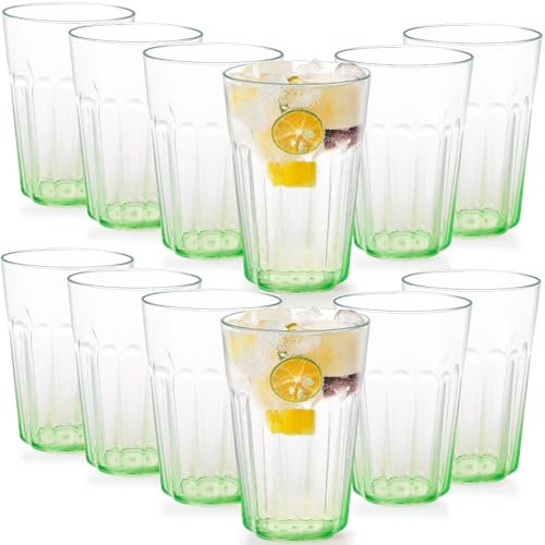 Greentainer Unbreakable Drinking Water Glasses - Reusable AS Plastic Coffee Cold Water Milk Tea Cups Tumbler Mugs for Party,Picnic,Camping, Stackable - 350ml, Set of 12