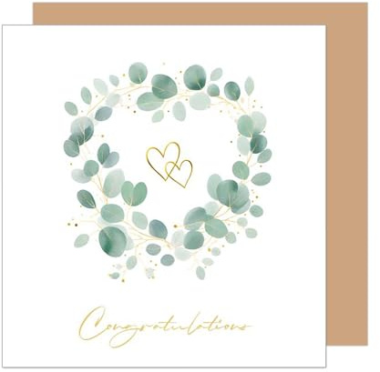 Edition Seidel Carte de vœux de mariage carrée de qualité supérieure avec envelope Carte de félicitations pour couple amoureux Mr. & Mrs. Just Married eucalyptus (HQ103 SW025)