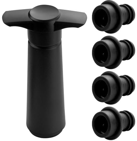 MSIHEY Kit de pompe à vin avec bouchon de bouteille, 4 bouchons sous vide et 1 pompe à vide, noir